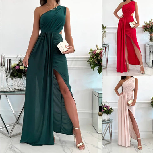 CD | Rochie maxi pentru femei - Un umăr - Corset drapat - Talie decupată - Croială laterală