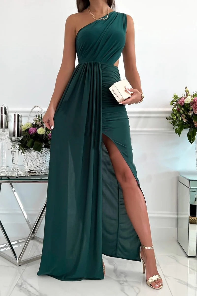CD | Rochie maxi pentru femei - Un umăr - Corset drapat - Talie decupată - Croială laterală