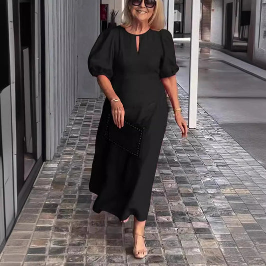 CD | Rochie maxi pentru femei - Croială fluidă - Mâneci bufante - Material ușor, drapat - Decolteu în formă de gaură de cheie