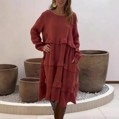 CD | Rochie maxi pentru femei - lenjerie de pat - croială în formă de A - mâneci încrețite - cu cravată, stil simplu