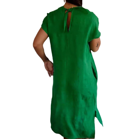 CD | Rochie maxi de damă - Fit relaxat - Bumbac - Gât în V - Mâneci scurte - Cu buzunare