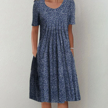 CD | Rochie midi pentru femei - A-line fit - Amestec respirabil - Decolteu rotund - Model floral - Buzunare