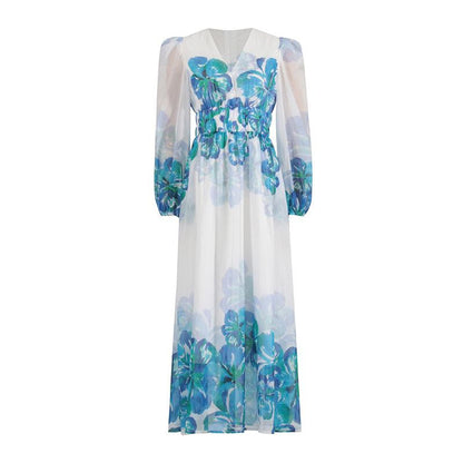 CD | Rochie midi pentru femei - Decolteu în V - Talie smocked - Mâneci lungi - Ținută lejeră, elegantă