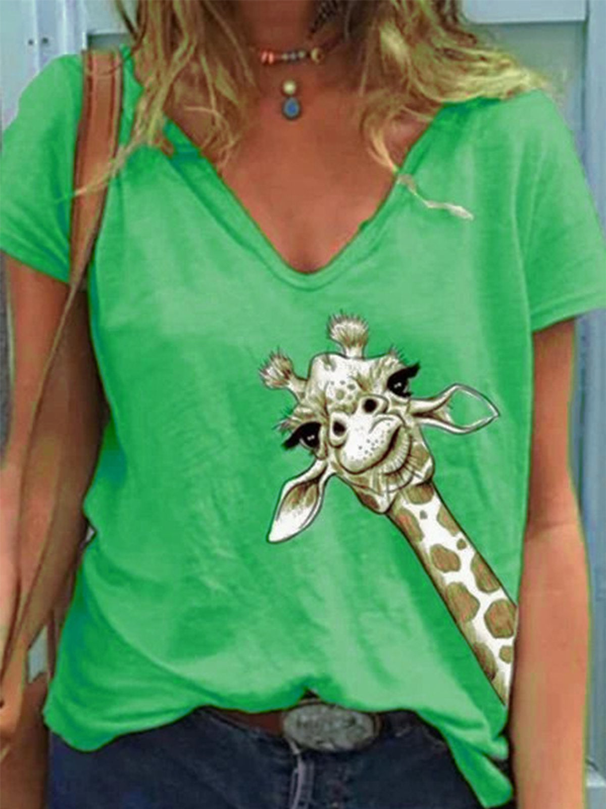 CD | Animal Print tricou cu mânecă scurtă cu V-neck