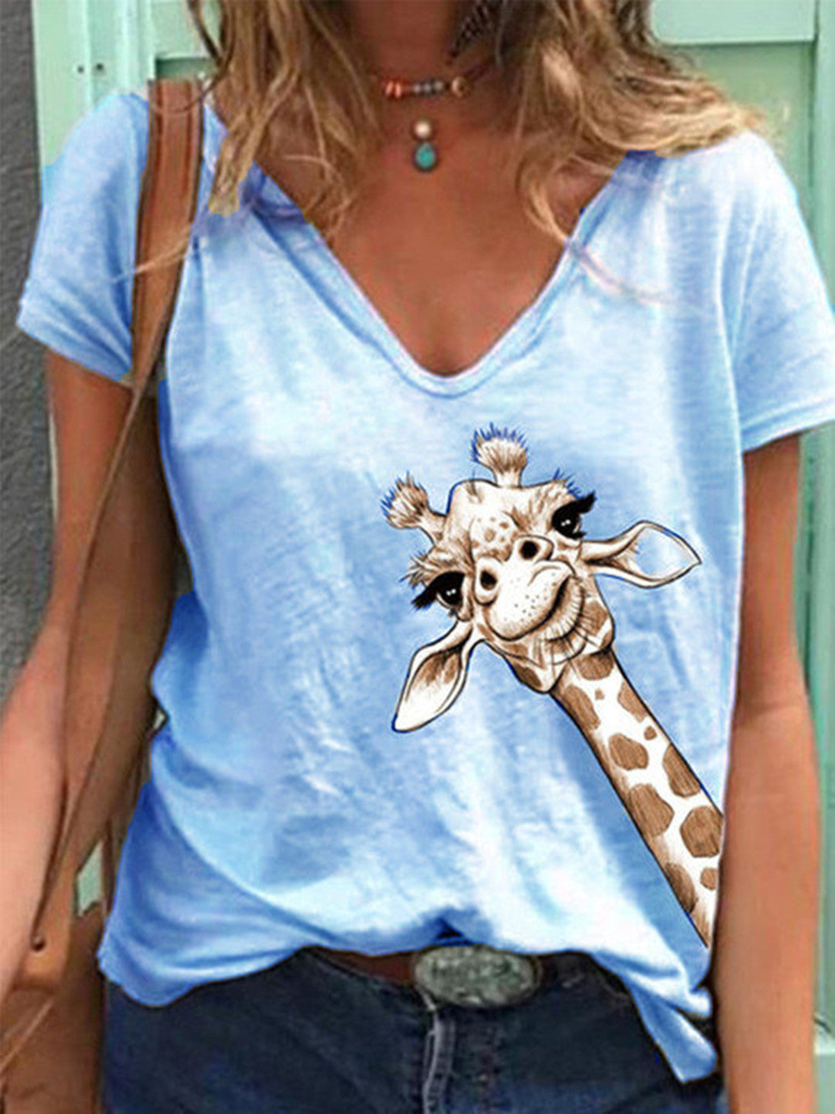 CD | Animal Print tricou cu mânecă scurtă cu V-neck
