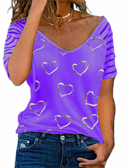 CD | Inimă imprimare gât rotund tricou cu mânecă scurtă