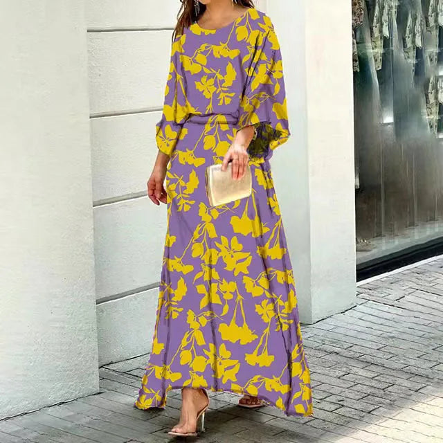 CD | Rochie maxi pentru femei - Croială fluidă - Decolteu rotunjit - Mâneci largi - Amestec respirabil