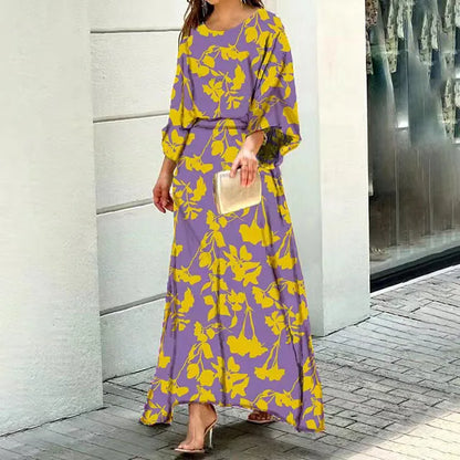 CD | Rochie maxi pentru femei - Croială fluidă - Decolteu rotunjit - Mâneci largi - Amestec respirabil