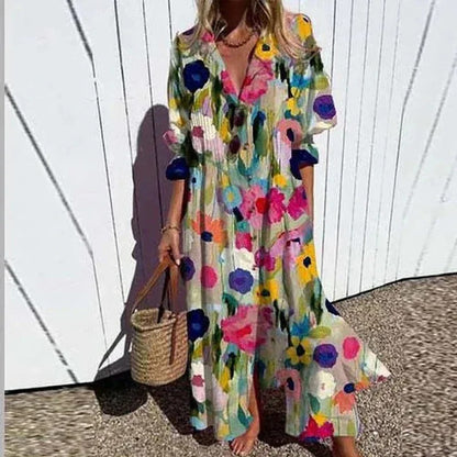 CD | Rochie maxi cu mânecă 3/4 și decolteu în V