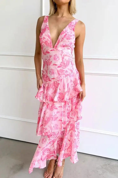 CD | Rochie maxi pentru femei - Top slim-fit - Fustă împletită - Decolteu adânc în V - Material luxos