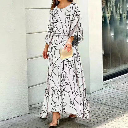 CD | Rochie maxi pentru femei - Croială fluidă - Decolteu rotunjit - Mâneci largi - Amestec respirabil