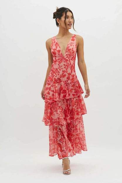 CD | Rochie maxi pentru femei - Top slim-fit - Fustă împletită - Decolteu adânc în V - Material luxos