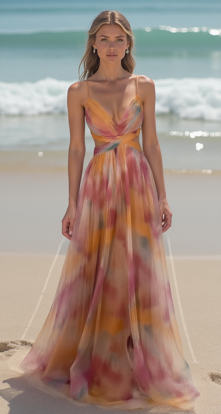 CD | Rochie lungă elegantă cu imprimeu și șireturi sofisticate pentru un look șic