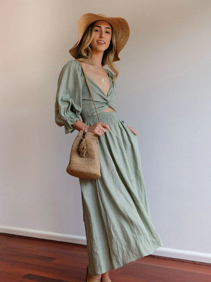 CD | Rochie maxi cu mânecă bufantă reversibilă elegantă