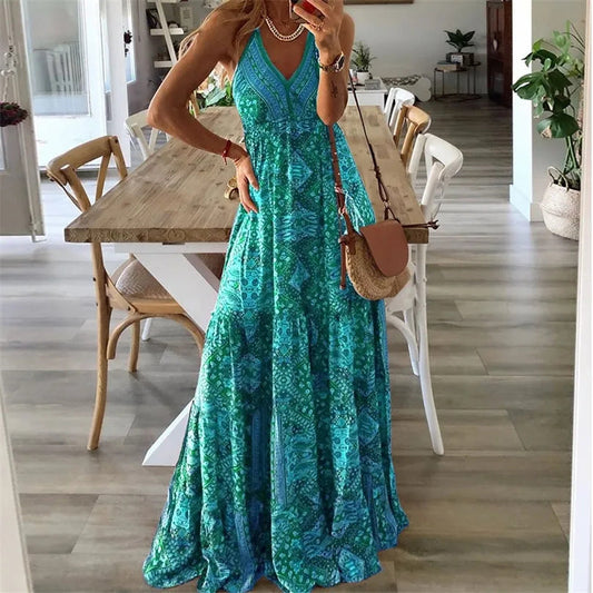 CD | Boho spaghetti strap V-neck rochie maxi