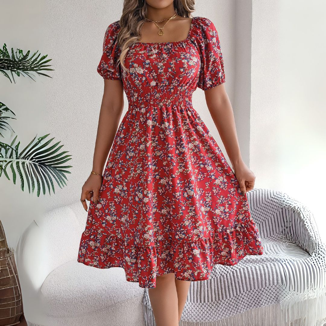 CD | Rochie midi florală elegantă cu mâneci bufante