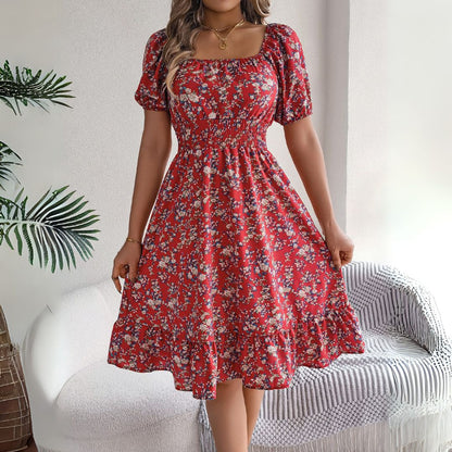 CD | Rochie midi florală elegantă cu mâneci bufante