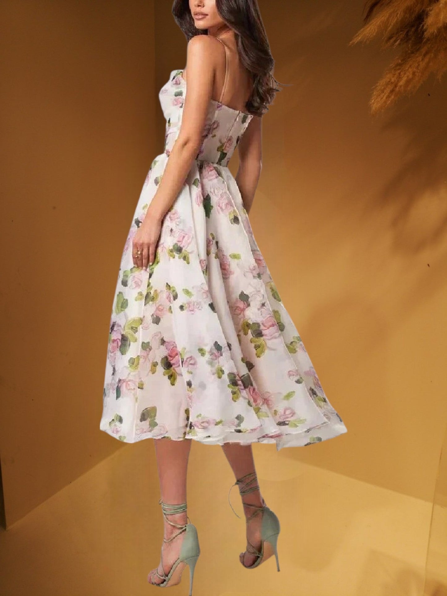 CD | Rochie midi fără mâneci pentru femei cu imprimeu floral și croială structurată