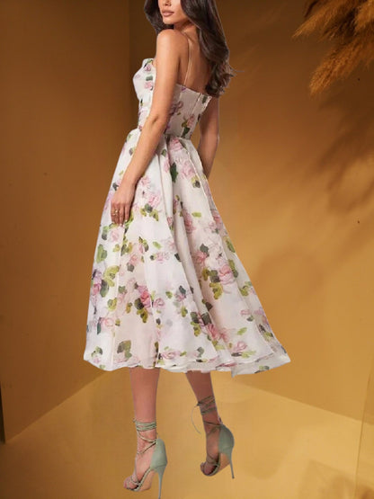 CD | Rochie midi fără mâneci pentru femei cu imprimeu floral și croială structurată