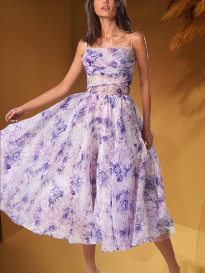 CD | Rochie midi fără mâneci pentru femei cu imprimeu floral și croială structurată