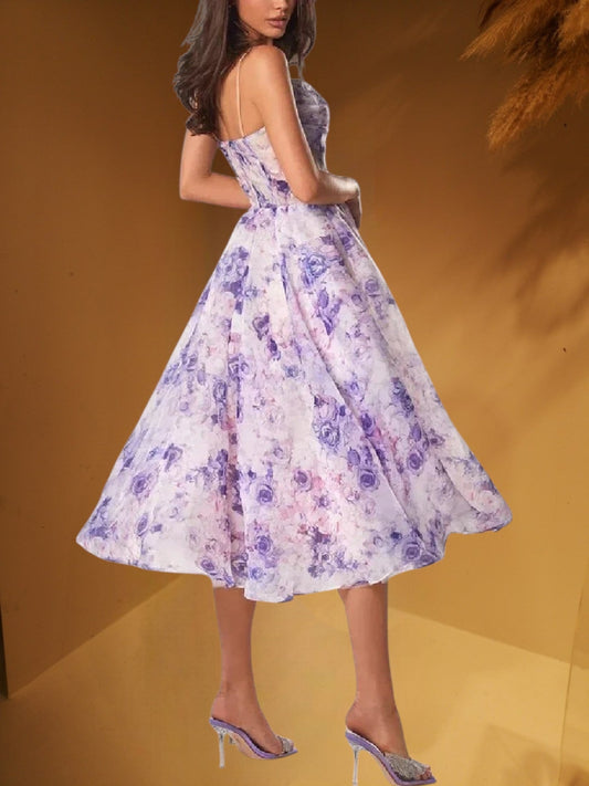 CD | Rochie midi fără mâneci pentru femei cu imprimeu floral și croială structurată