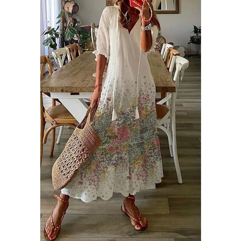CD | Rochie maxi elegantă din bumbac și lenjerie 1 + 1 GRATUIT