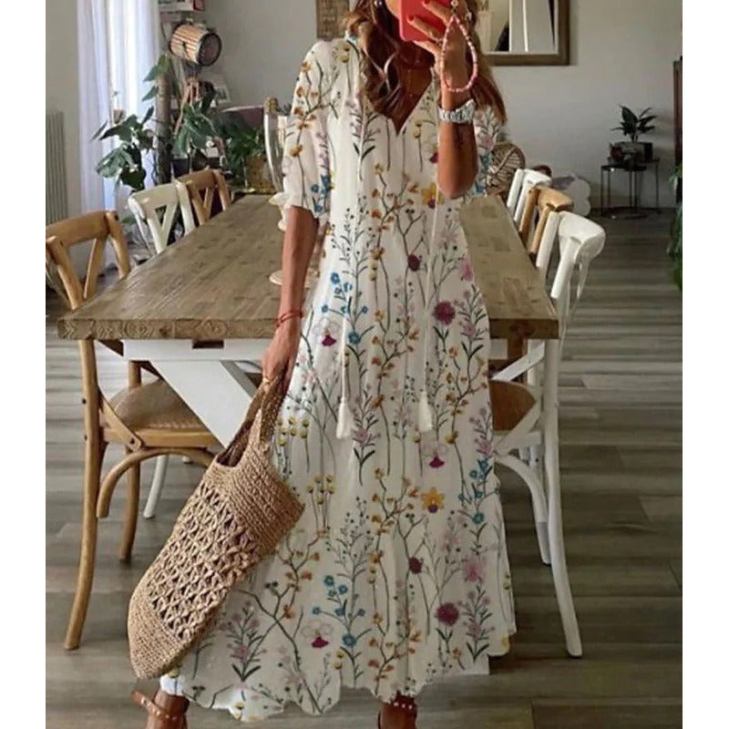 CD | Rochie maxi elegantă din bumbac și lenjerie 1 + 1 GRATUIT