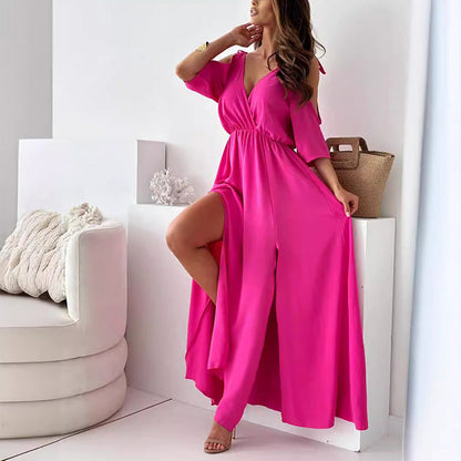 CD | Rochie elegantă, atractivă, cu decolteu în V și crăpătură laterală