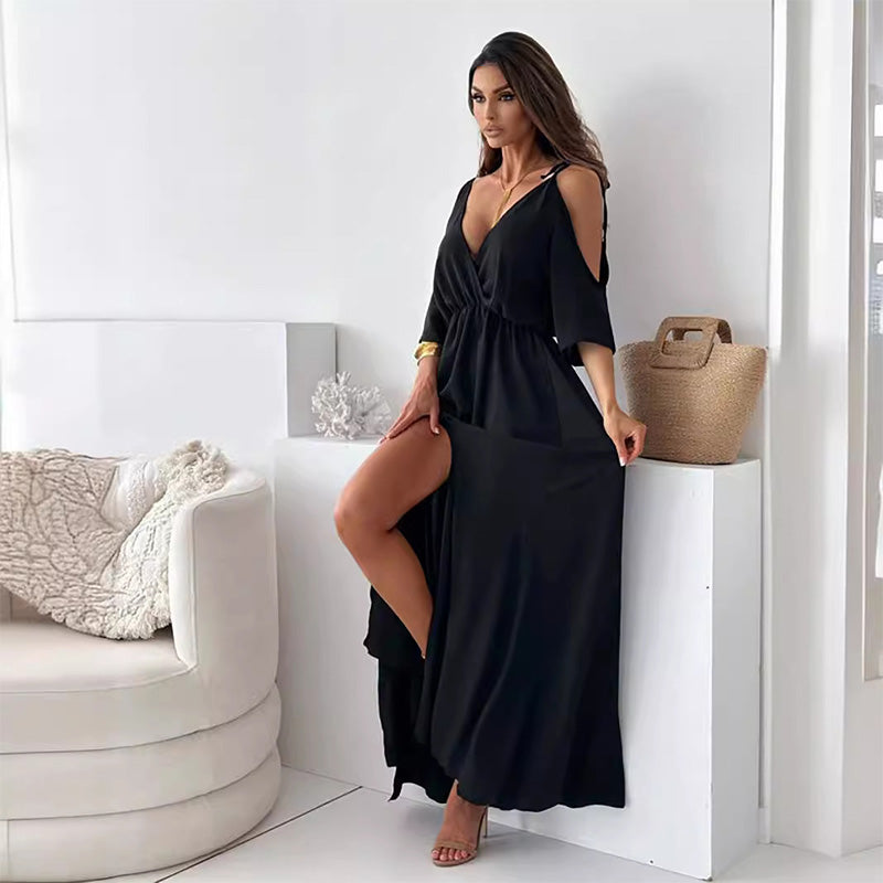 CD | Rochie elegantă, atractivă, cu decolteu în V și crăpătură laterală