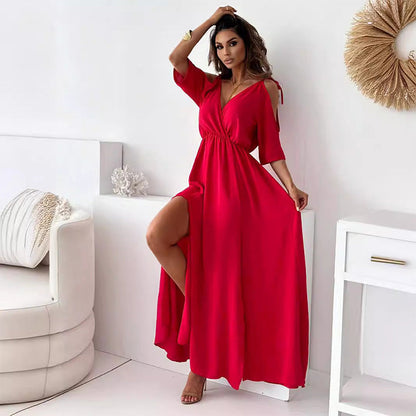 CD | Rochie elegantă, atractivă, cu decolteu în V și crăpătură laterală
