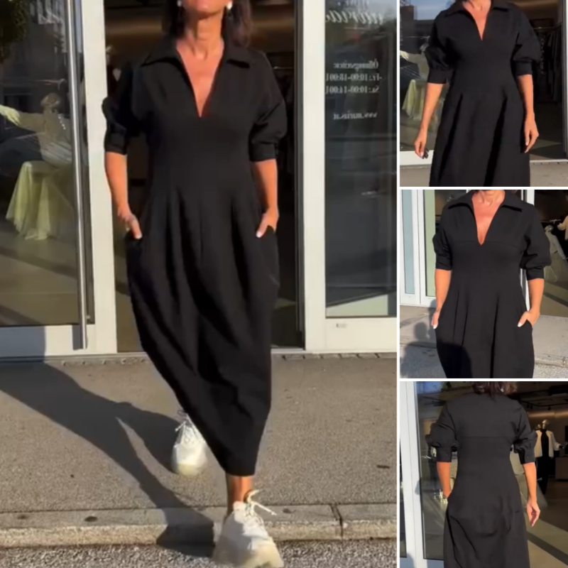 CD | Rochie midi elegantă cu rever și decolteu în V