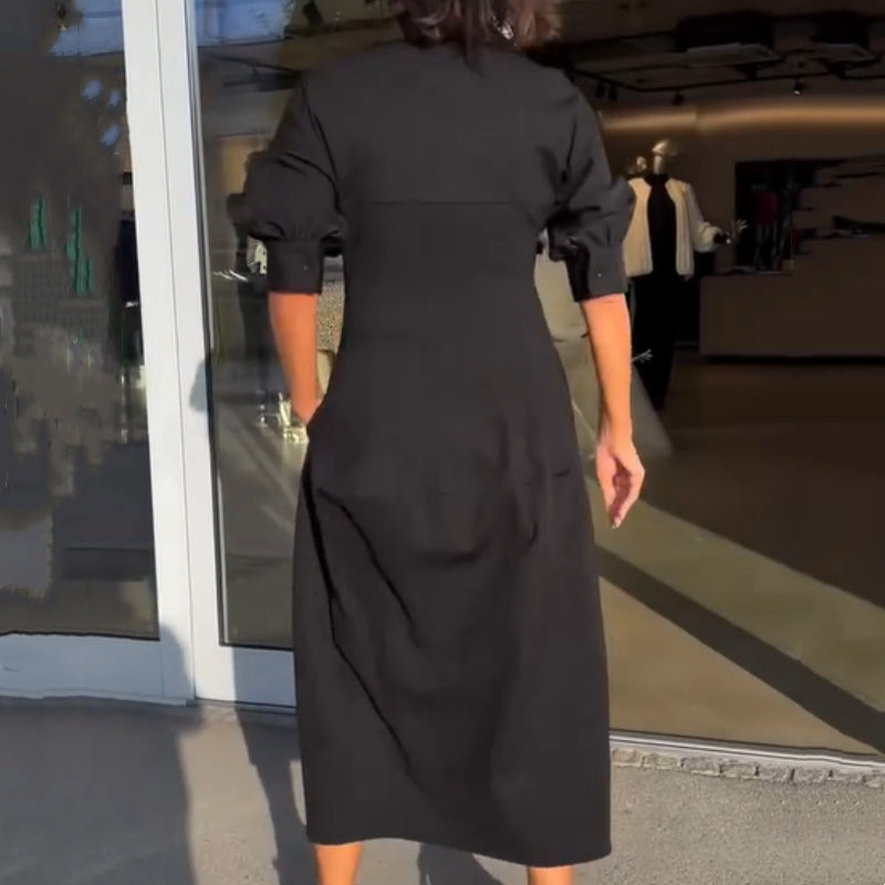 CD | Rochie midi elegantă cu rever și decolteu în V