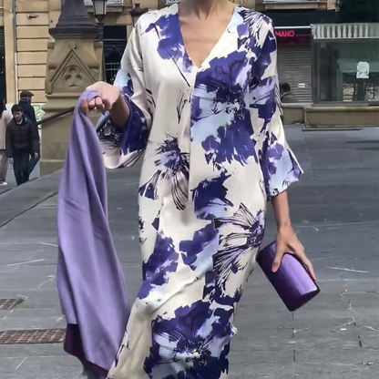CD | Rochie lungă elegantă cu imprimeu și decolteu V pentru femei