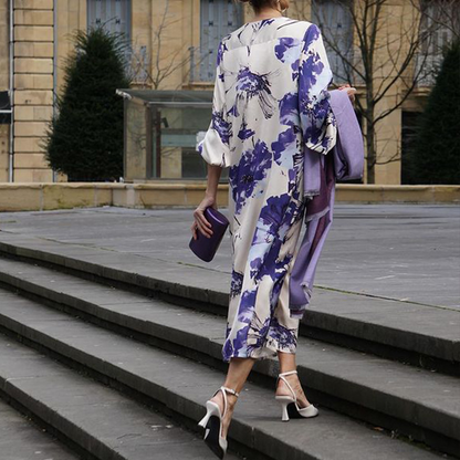 CD | Rochie lungă elegantă cu imprimeu și decolteu V pentru femei