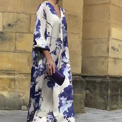 CD | Rochie lungă elegantă cu imprimeu și decolteu V pentru femei