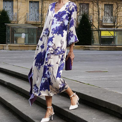 CD | Rochie lungă elegantă cu imprimeu și decolteu V pentru femei