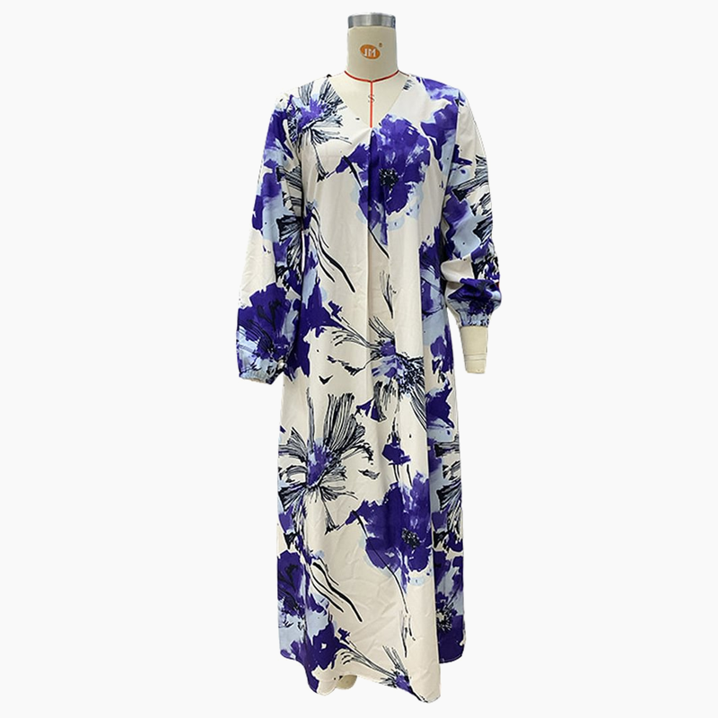 CD | Rochie lungă elegantă cu imprimeu și decolteu V pentru femei