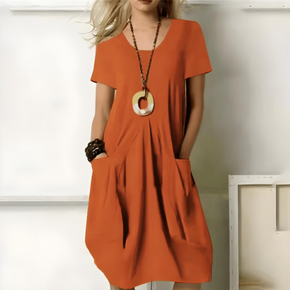 CD | Rochie midi pentru femei - Ținută relaxată - Mâneci scurte - Decolteu rotund - Amestec respirabil - Buzunare