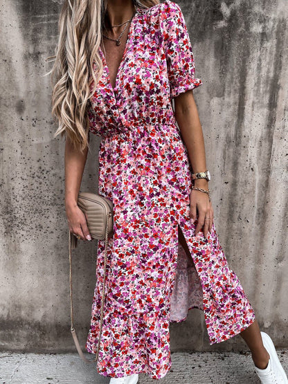 CD | V-neck imprimare split rochie lungă