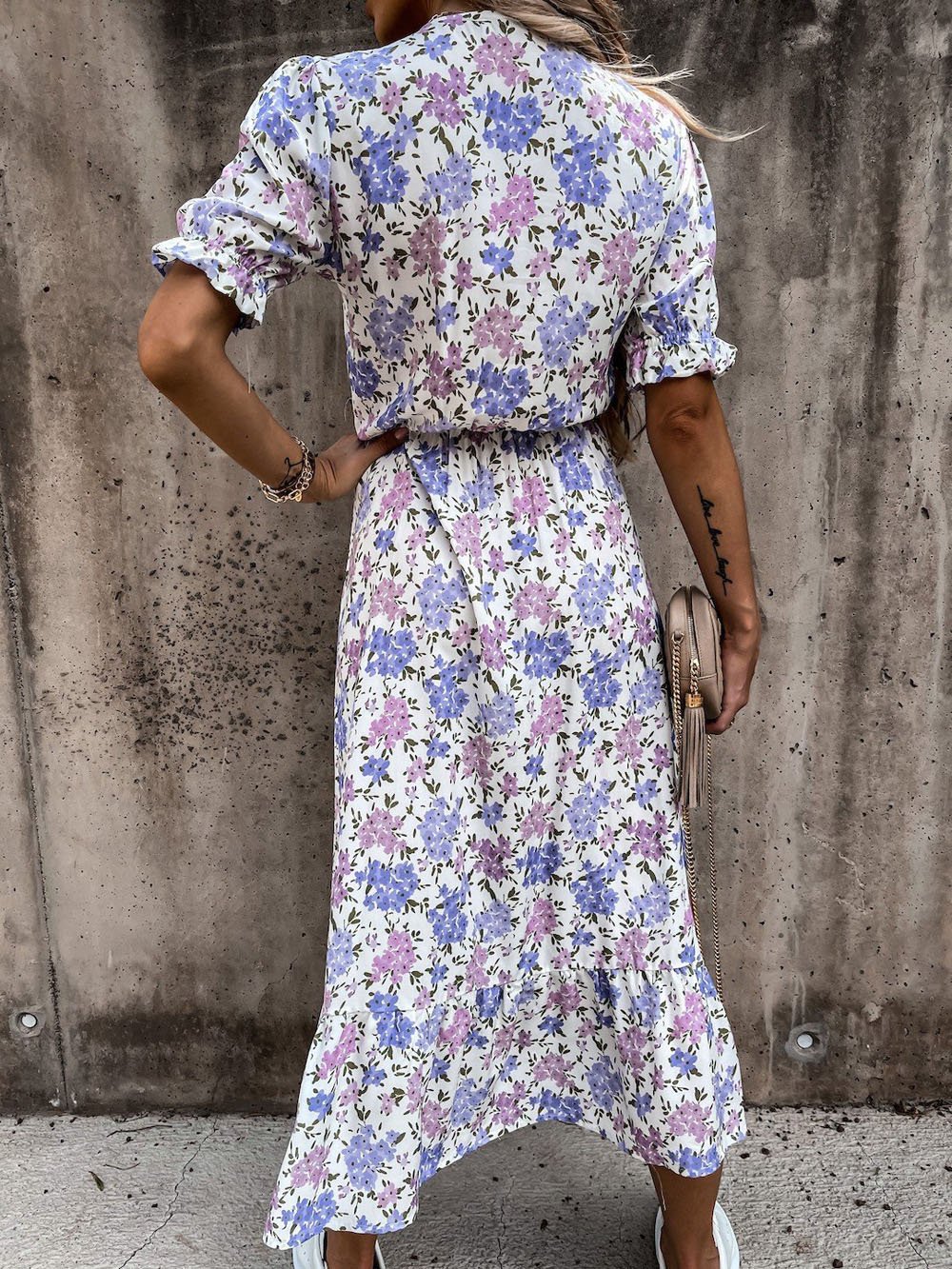CD | V-neck imprimare split rochie lungă