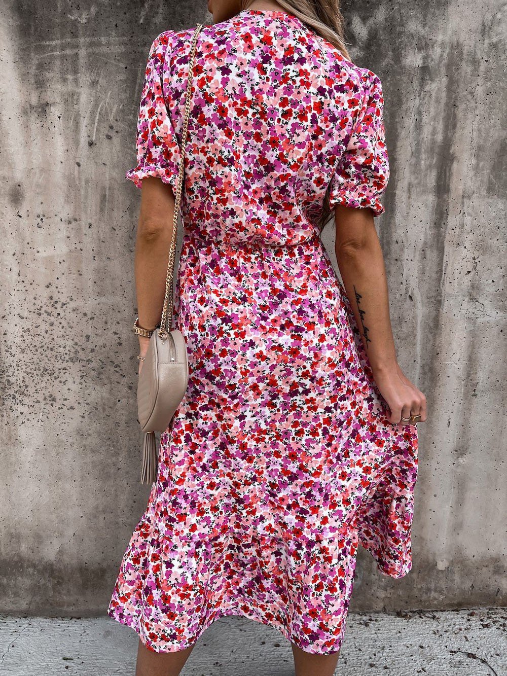 CD | V-neck imprimare split rochie lungă