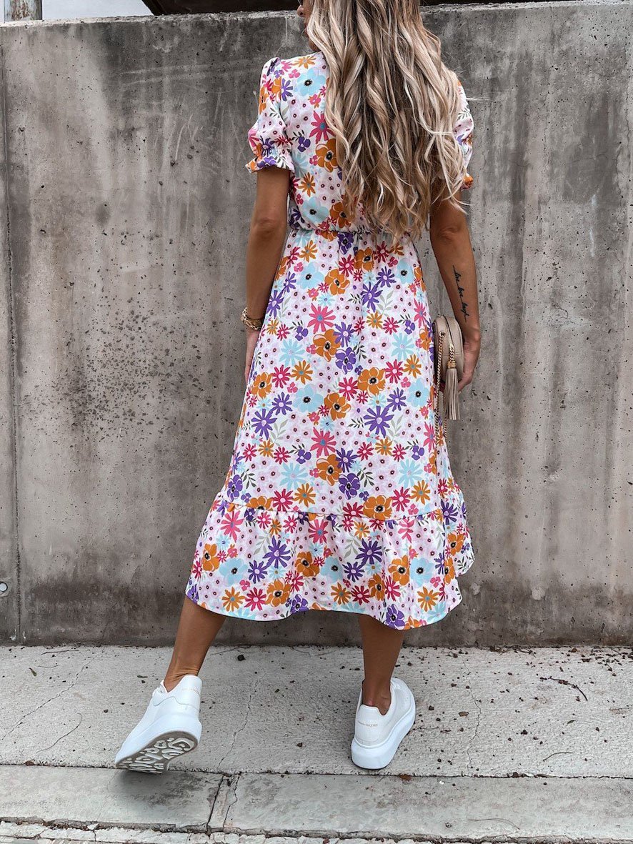 CD | V-neck imprimare split rochie lungă