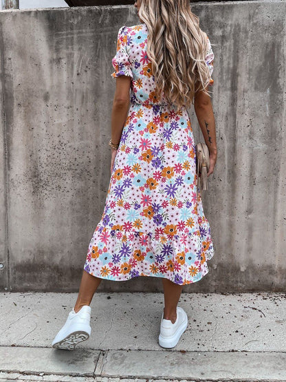 CD | V-neck imprimare split rochie lungă