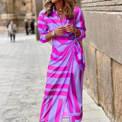 CD | Fashion Rochie midi în dungi cu decolteu în V, cu dantelă