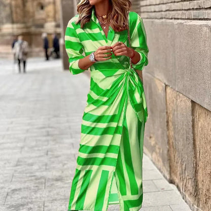 CD | Fashion Rochie midi în dungi cu decolteu în V, cu dantelă