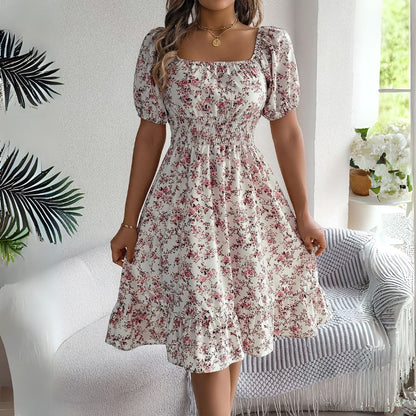 CD | Rochie midi florală elegantă cu mâneci bufante