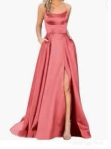 CD | Rochie maxi pentru femei - Top slim fit - Fustă fluidă - Bretele spaghetti - Fantă laterală