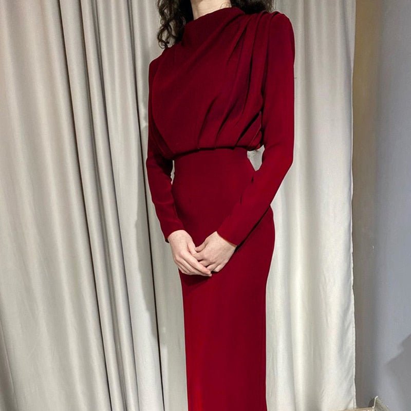 CD | Rochie midi drapată cu guler ridicat