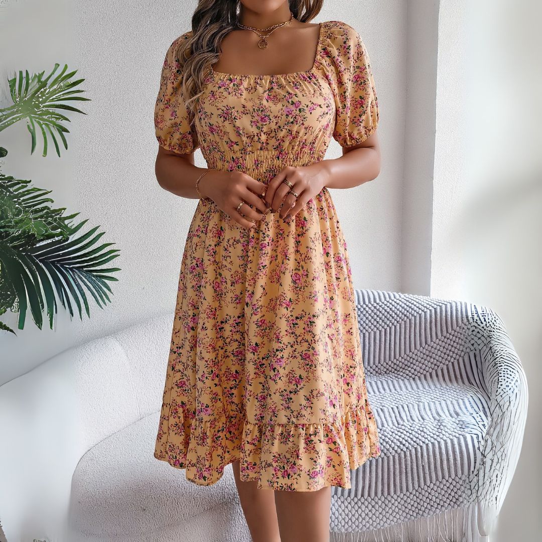 CD | Rochie midi florală elegantă cu mâneci bufante