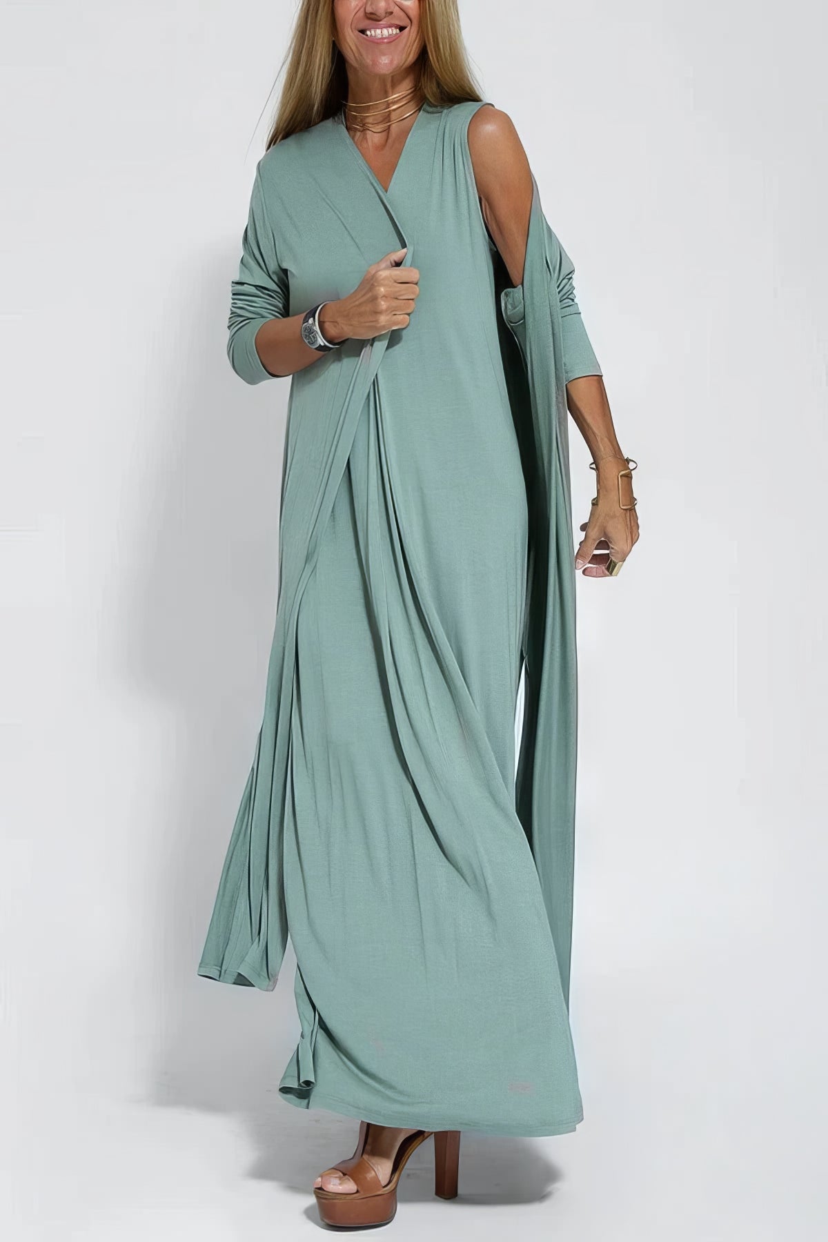 CD | Rochie lungă elegantă cu cardigan gratuit